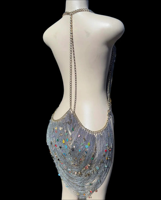 CHARMED- hand beaded chain & charm dress
