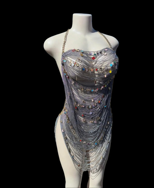 CHARMED- hand beaded chain & charm dress