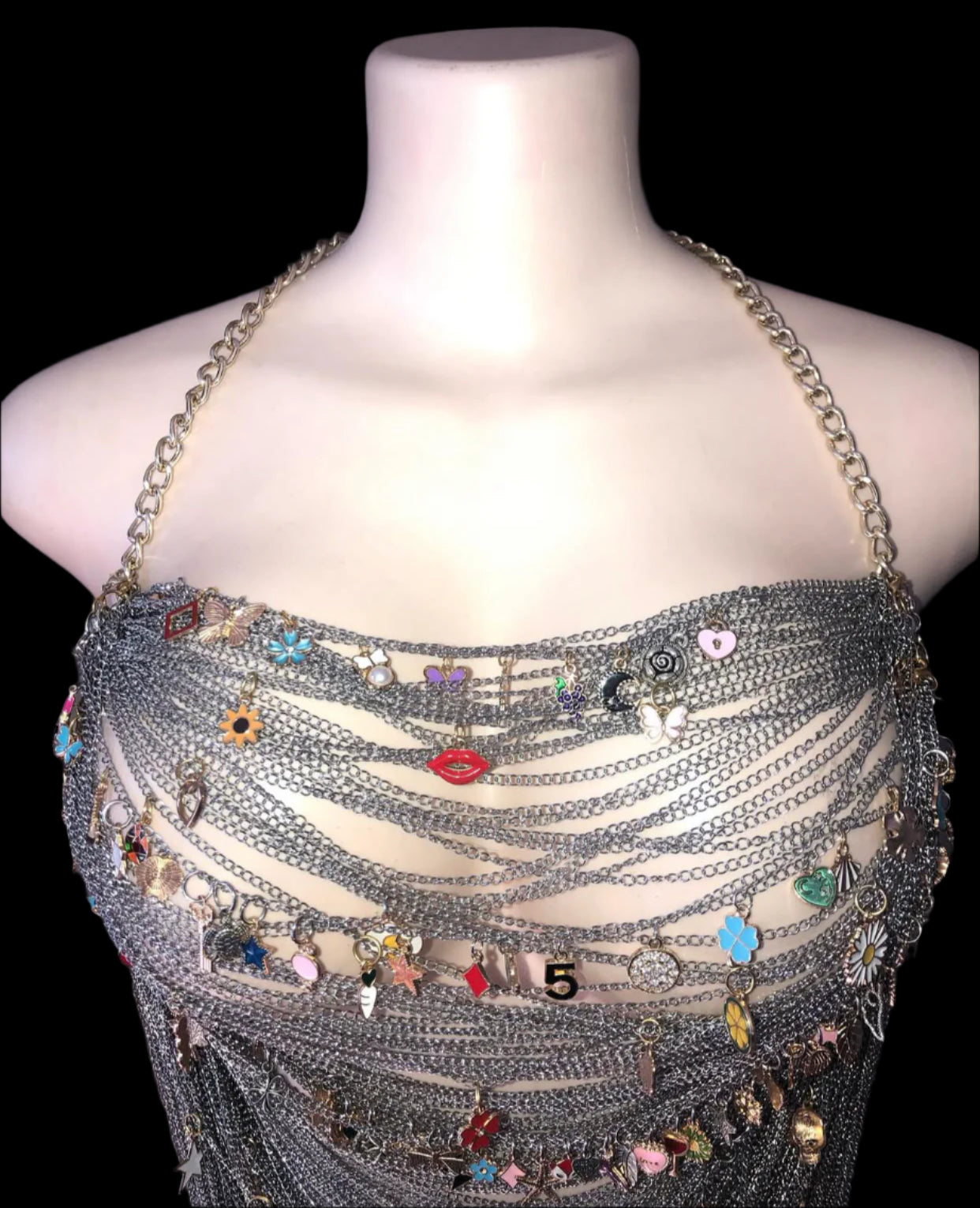 CHARMED- hand beaded chain & charm dress